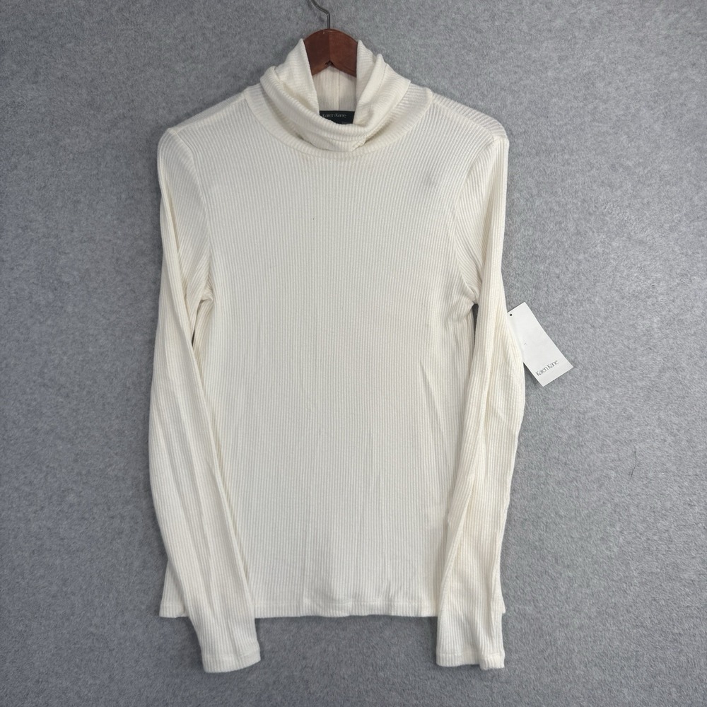Karen Kane Ivory Ribbed Turtleneck Top M‎ Relaxed Neck Long Sleeve